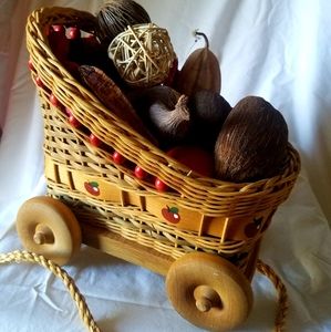 Vintage Wood & Wicker Baby Basket Buggy Stroller